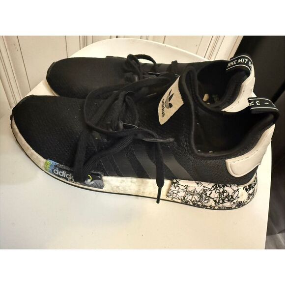 Adidas Men's NMD R1 Graffiti Lace Up Athletic Sneaker Shoes Black Size 13 - Picture 3 of 13